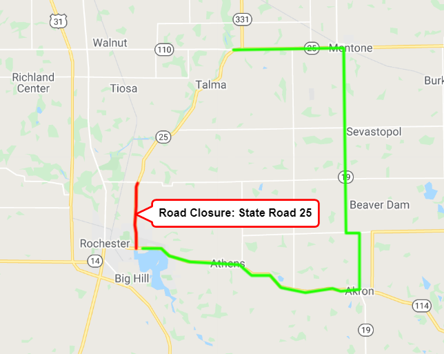 Thumbnail for the post titled: Road closure scheduled for State Road 25 near Rochester