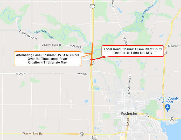 Thumbnail for the post titled: U.S. 31 to have lane closures north of Rochester on or after Monday, April 11, 2022