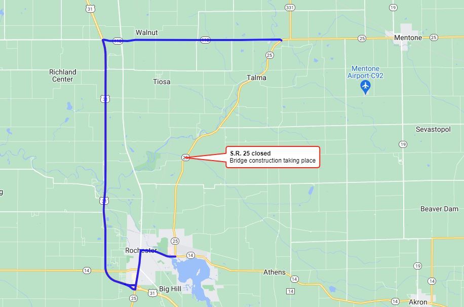 Thumbnail for the post titled: State Road 25 north of Rochester to close for bridge construction on or after Sept. 12, 2022